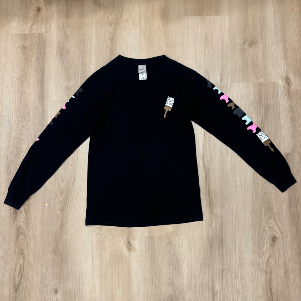 Long sleeve size small Ripndip black shirt with graphic of Bob Ross paints a Cat